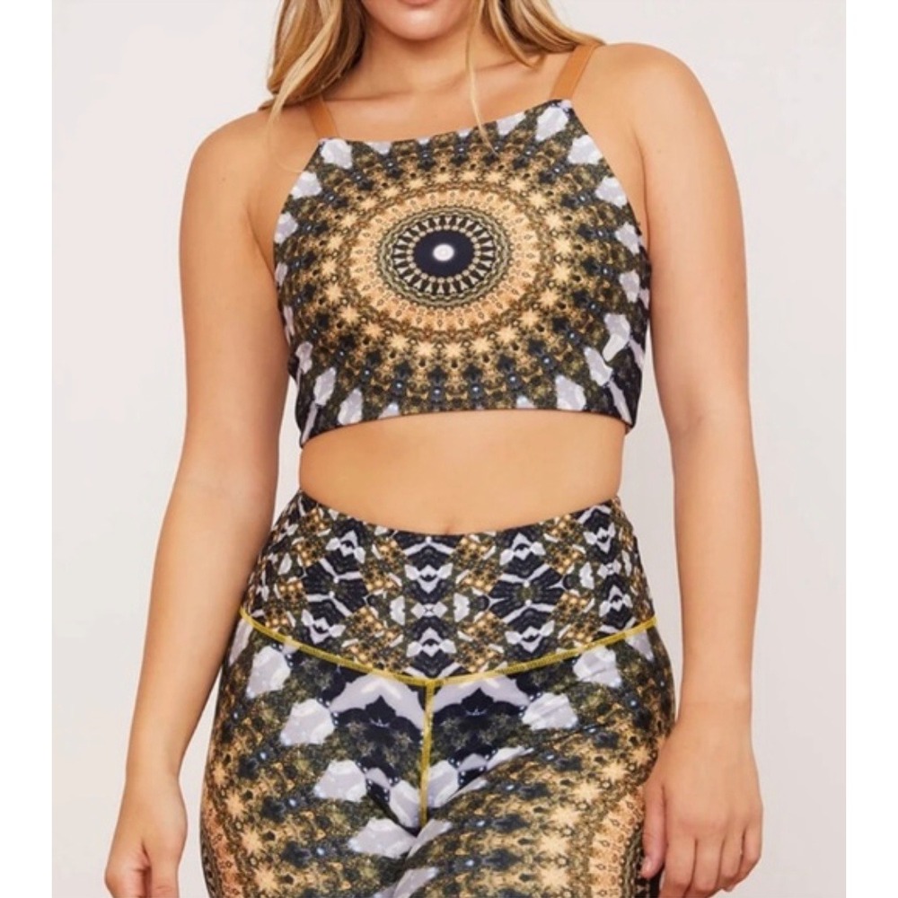 Wolven Sports Bra Womens Small Gold Mandala Noor Racerback Yoga Top Reversible